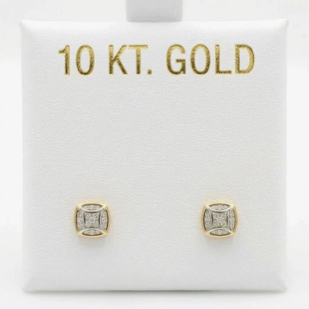 Genuine Diamond Stud Earrings 10k Gold